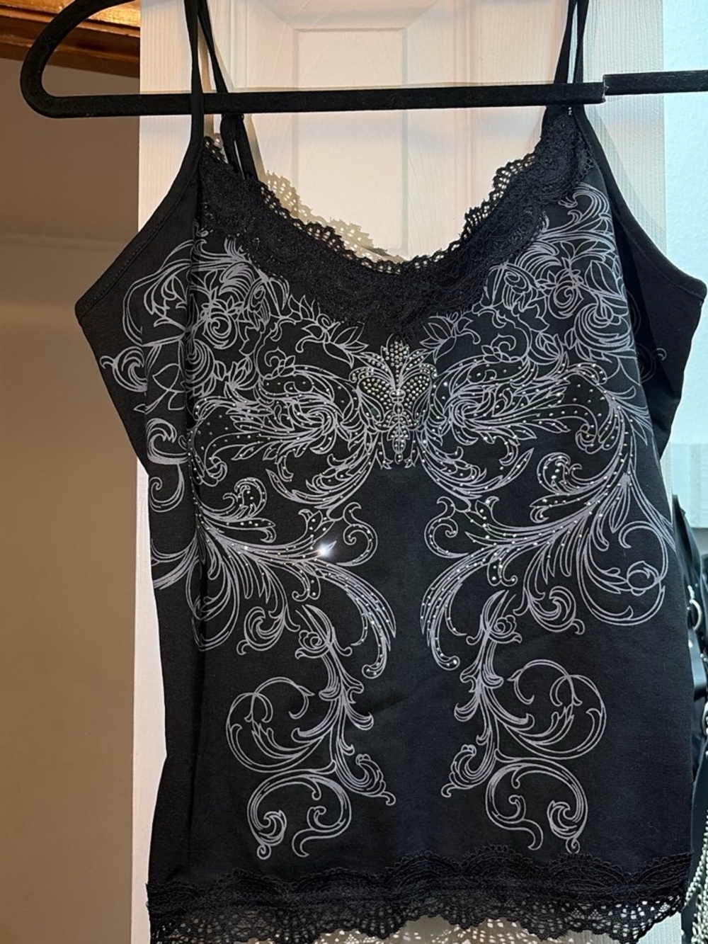 Dolls Kill Black Lace-Trim Dragon Print Cami - Picture 4 of 8
